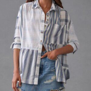 Pilcro by Anthropologie Button down Flounce Plaid Striped Shirt
